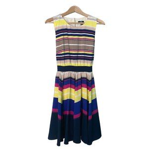 CHIC by Jacob Colourful A-Line Striped Pleated Midi Dress - Size M